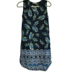 Beachlunchlounge Navy Sleeveless Dress Leaf Print Tassels Size XS Coastal Beachy